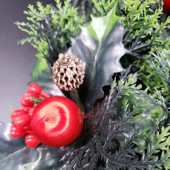 Vintage Christmas Candle Ring Holly Berry PAIR Plastic Centerpiece for 3" Pillar - Picture 7 of 16